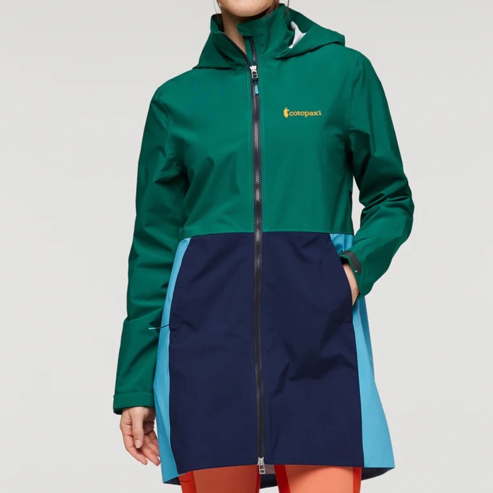 Cotopaxi Women’s Cielo Rain Trench Waterproof Hooded Raincoat Blue Green L